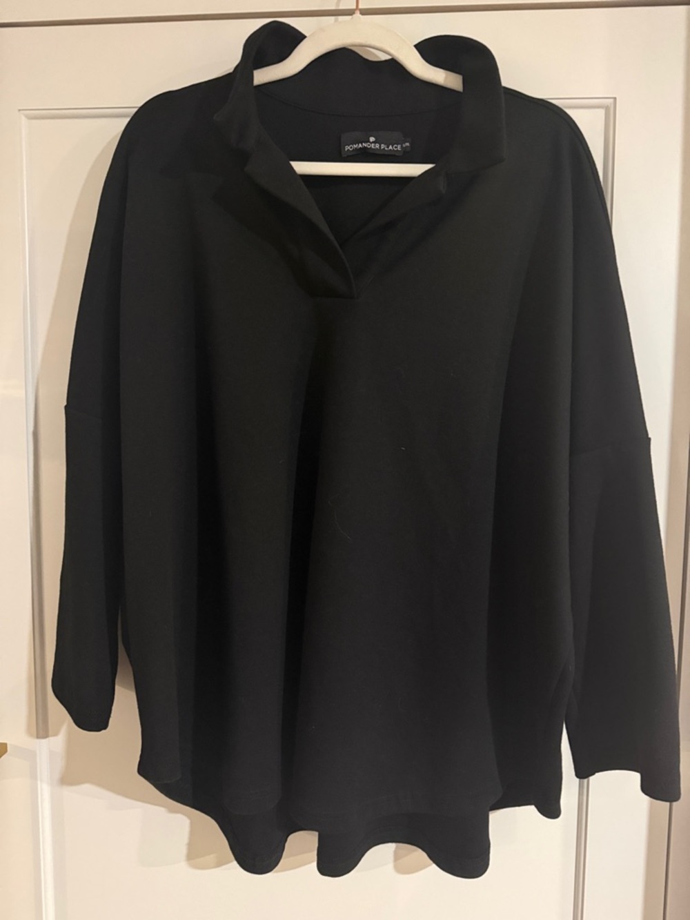 Tuckernuck Pomander Place Black Oversized Long-Sleeve Polo Top